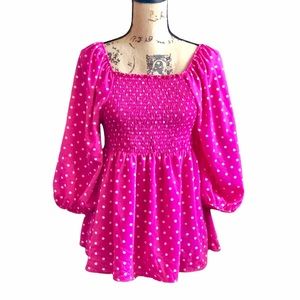 Hot pink polka dot peplum babydoll blouse